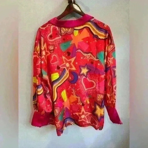 Alden Adair Oliver Top NWOT Star Gazing Bright Pink Button Down Blouse Size XL - Picture 8 of 8